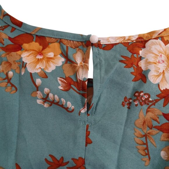 Grawell Green Brown Floral Bell 3/4 Sleeve Blouse Top Women Size XL US Size 12 - Picture 4 of 11